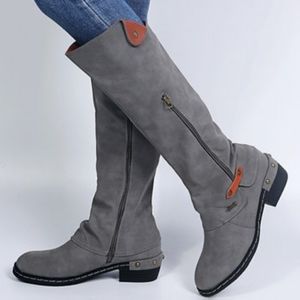 Grey knee-high boots
